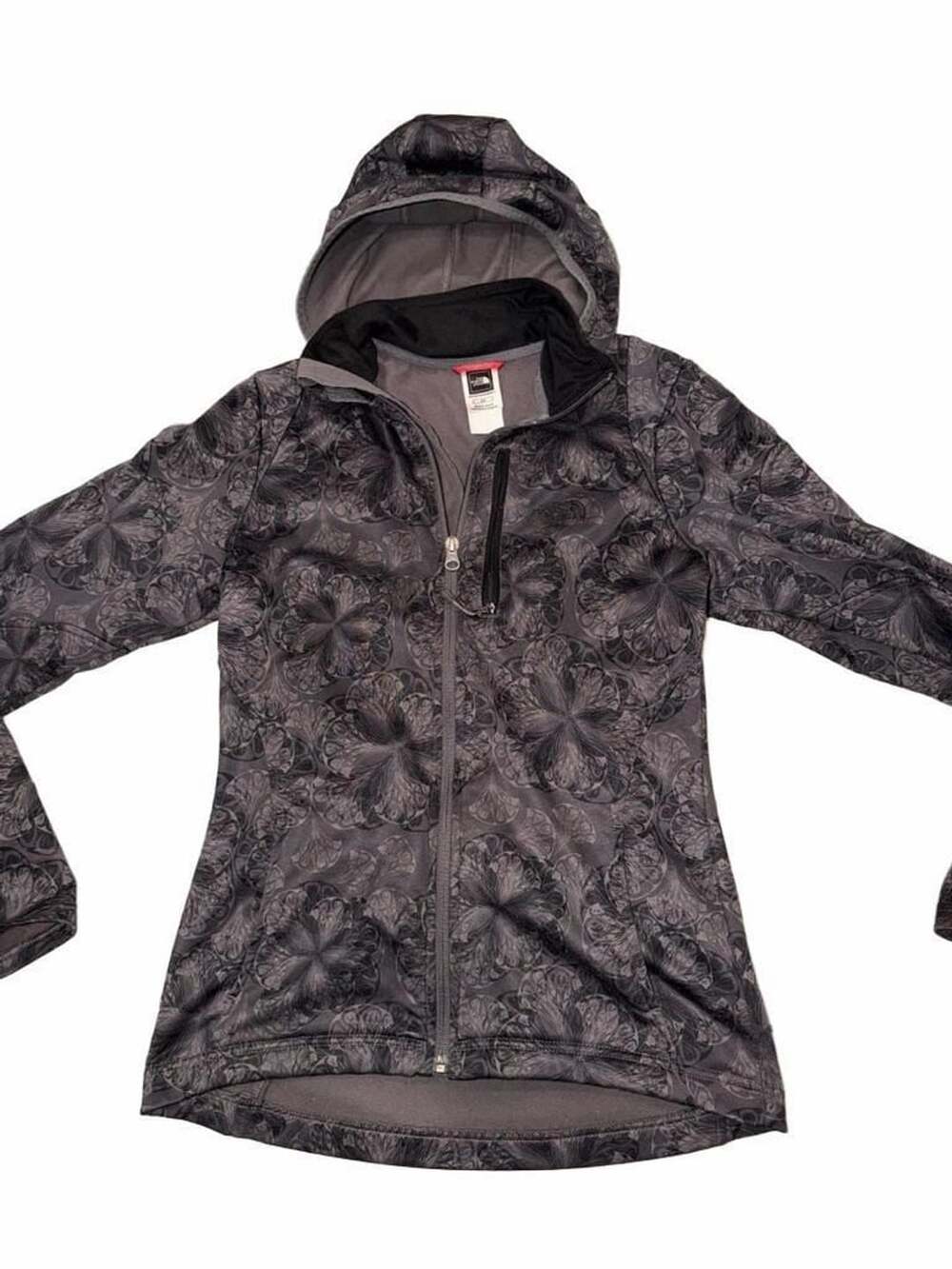 The North Face Floral Zip Hoodie Size S Grey Black Patterned Fleece Jacket